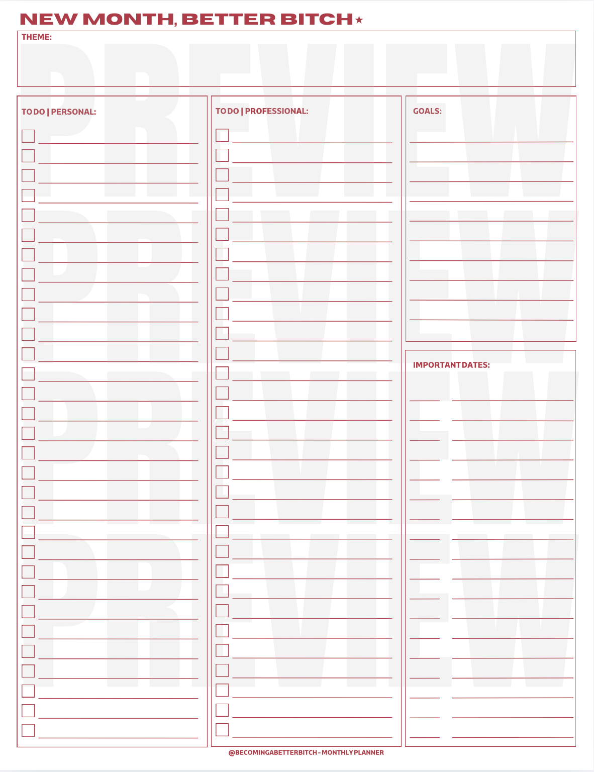 The Monthly Planner | Printable + Digital PDF